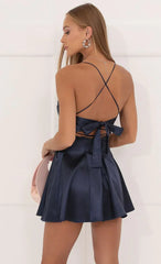 Draped A-Line Dress In Navy Blue