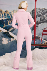 Fleece-Lined Belted Ski Suit In Pastel Pink