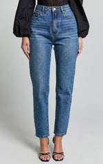 Billie Jeans - High Waisted Recycled Cotton Mom Denim Jeans In Dark Blue Wash