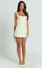Orla Mini Dress - Jacquard Scoop Neck Fitted Dress In Lemon