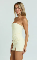 Avery Mini Dress Strapless Corset Bodice Draped Dress In Lemon
