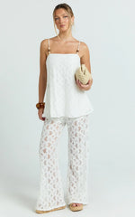 Leah Two Piece Set - Beaded Cami And Wide Leg Lace Pant Set In White