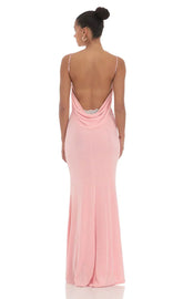 Lace Open Back Maxi Dress In Pink