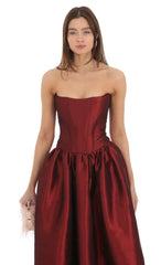 Strapless Corset Gown In Deep Red
