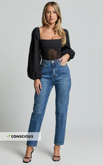 Billie Jeans - High Waisted Recycled Cotton Mom Denim Jeans In Dark Blue Wash