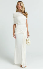 Nicolette Maxi Dress - Cape Sleeve Off Shoulder Dress In Cream