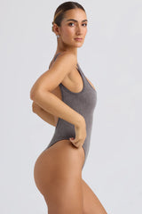 Cut-Out Bodysuit In Washed Charcoal