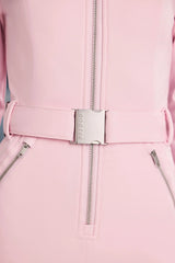 Fleece-Lined Belted Ski Suit In Pastel Pink