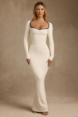 Modal Contrast-Trim Maxi Dress In Ivory