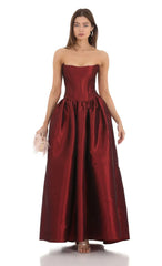 Strapless Corset Gown In Deep Red