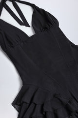 Ruffled Halterneck Bodysuit In Black