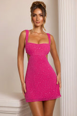 Embellished Cut Out Mini Dress In Fuschia