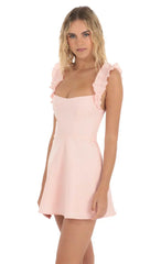 Ruffle Strap A-Line Dress In Pink